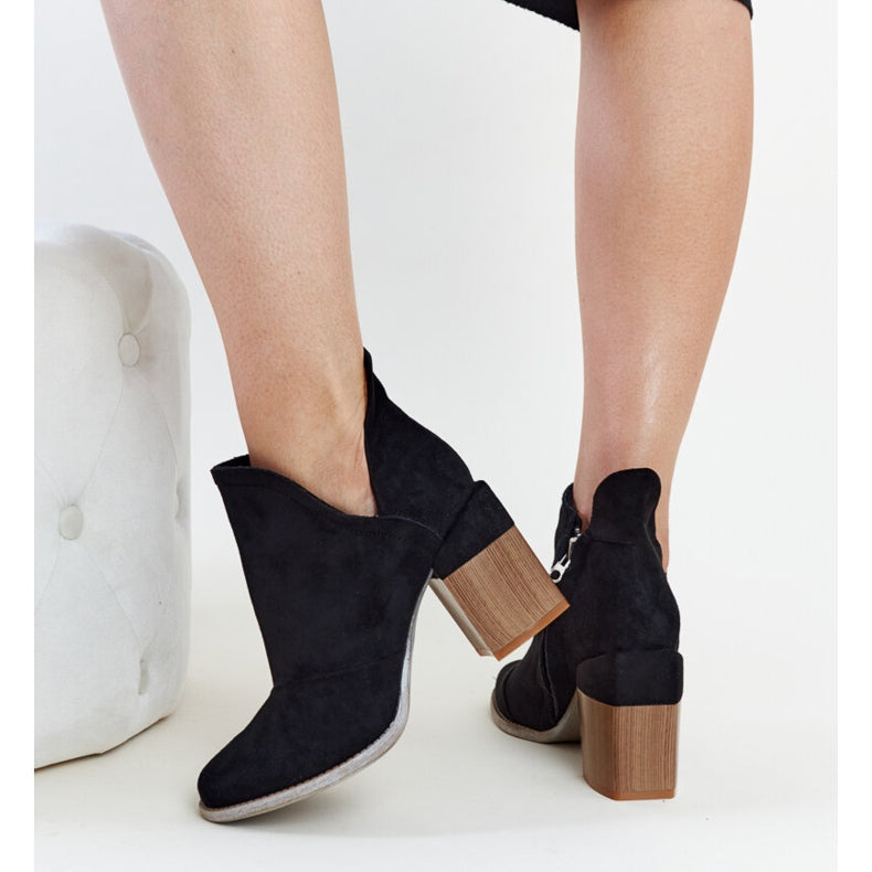 Joanne Black Cutout Openwork Pattern Ankle Boots