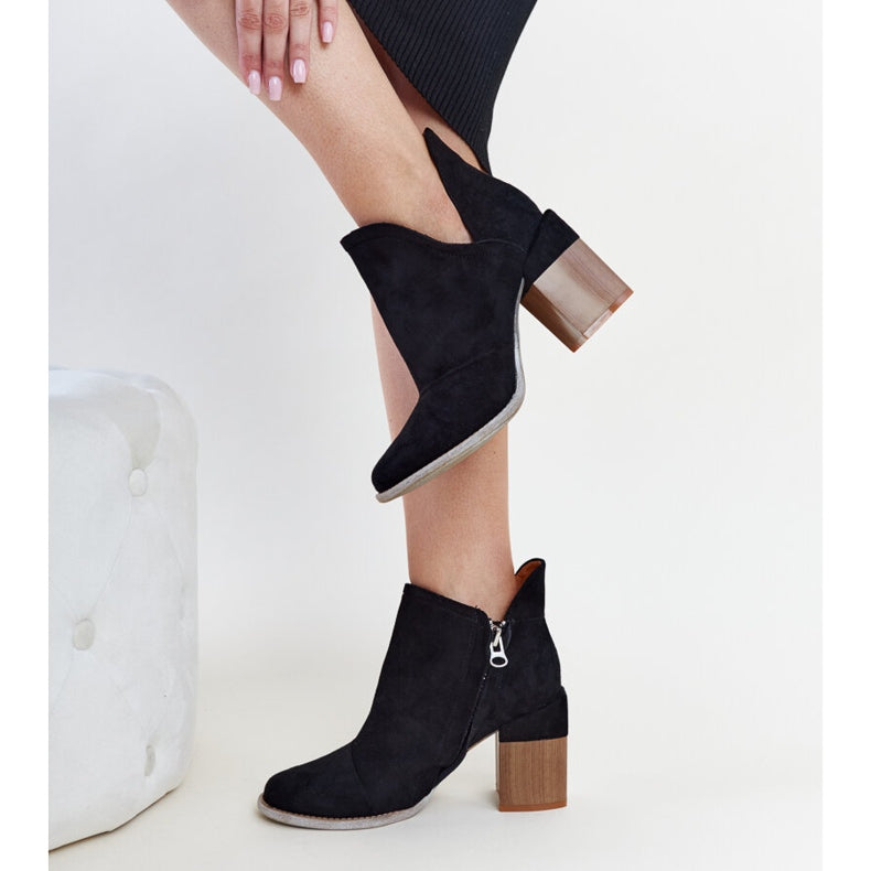 Joanne Black Cutout Openwork Pattern Ankle Boots