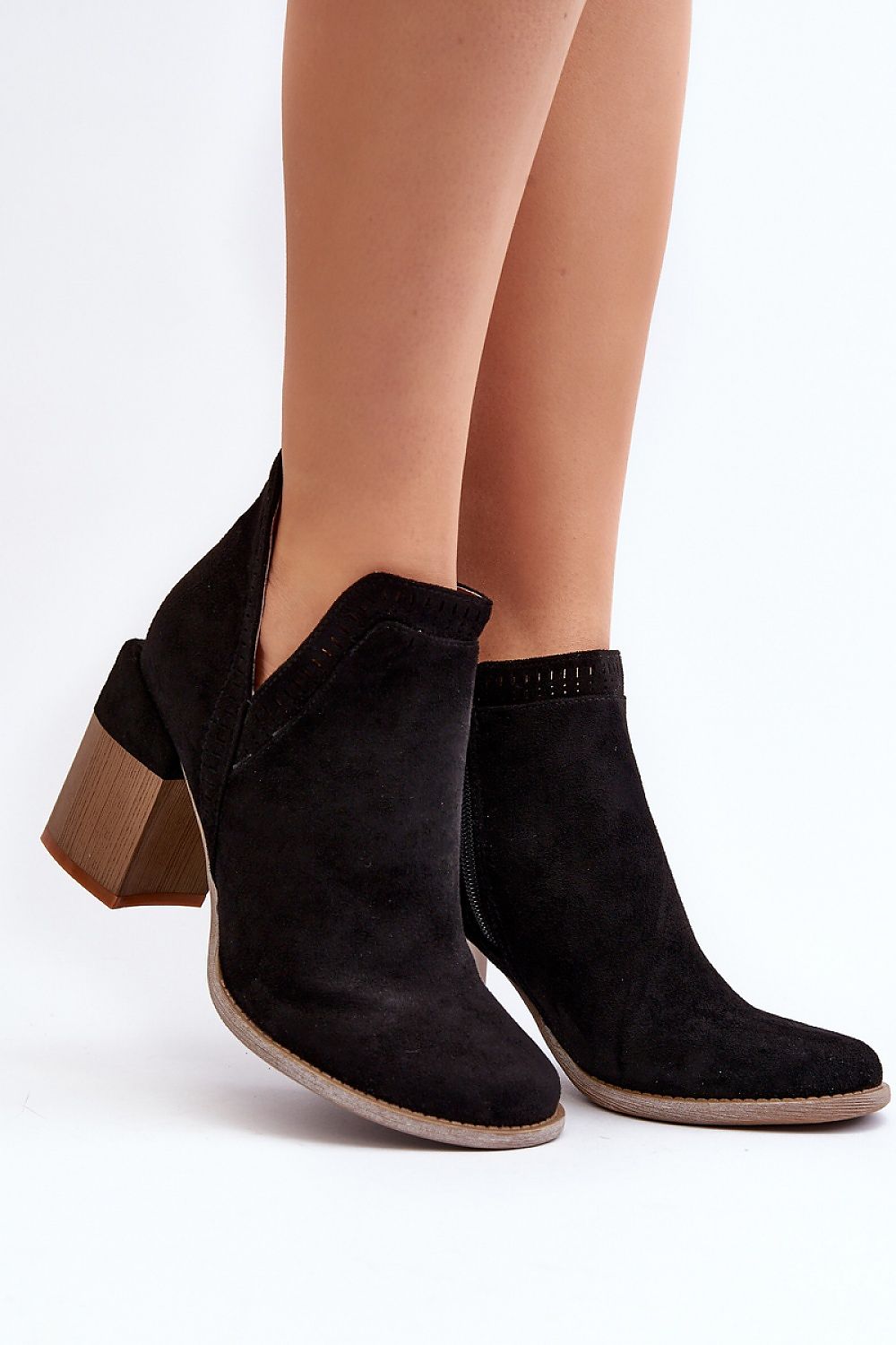 Joanne Black Cutout Openwork Pattern Ankle Boots