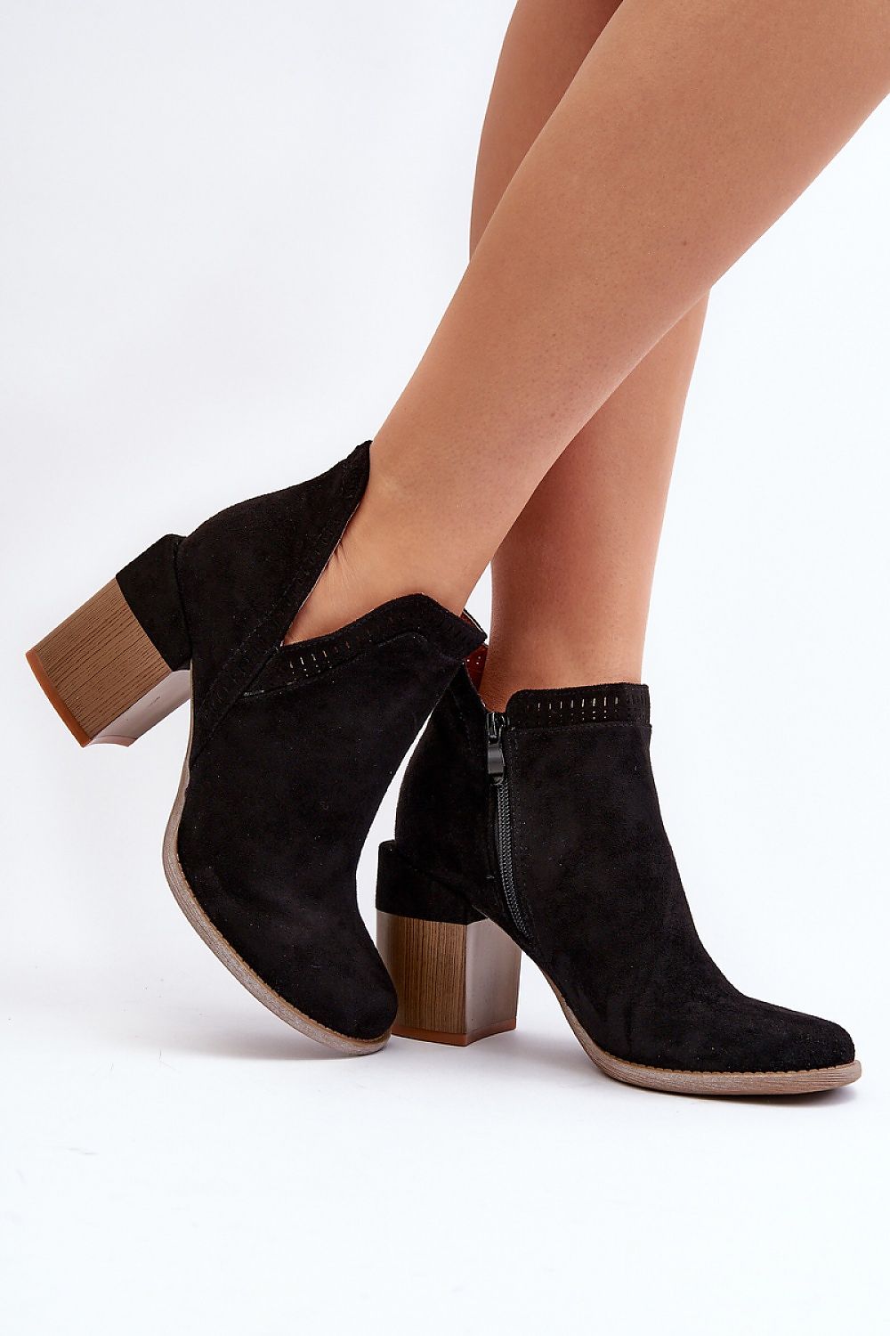 Joanne Black Cutout Openwork Pattern Ankle Boots