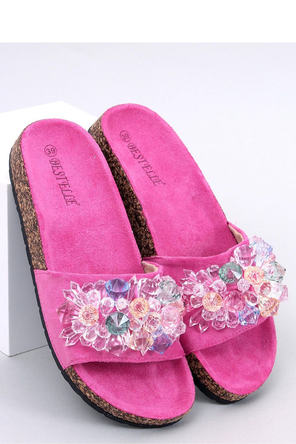 Ladies Cork Sandals Multicoloured Design - Cerise