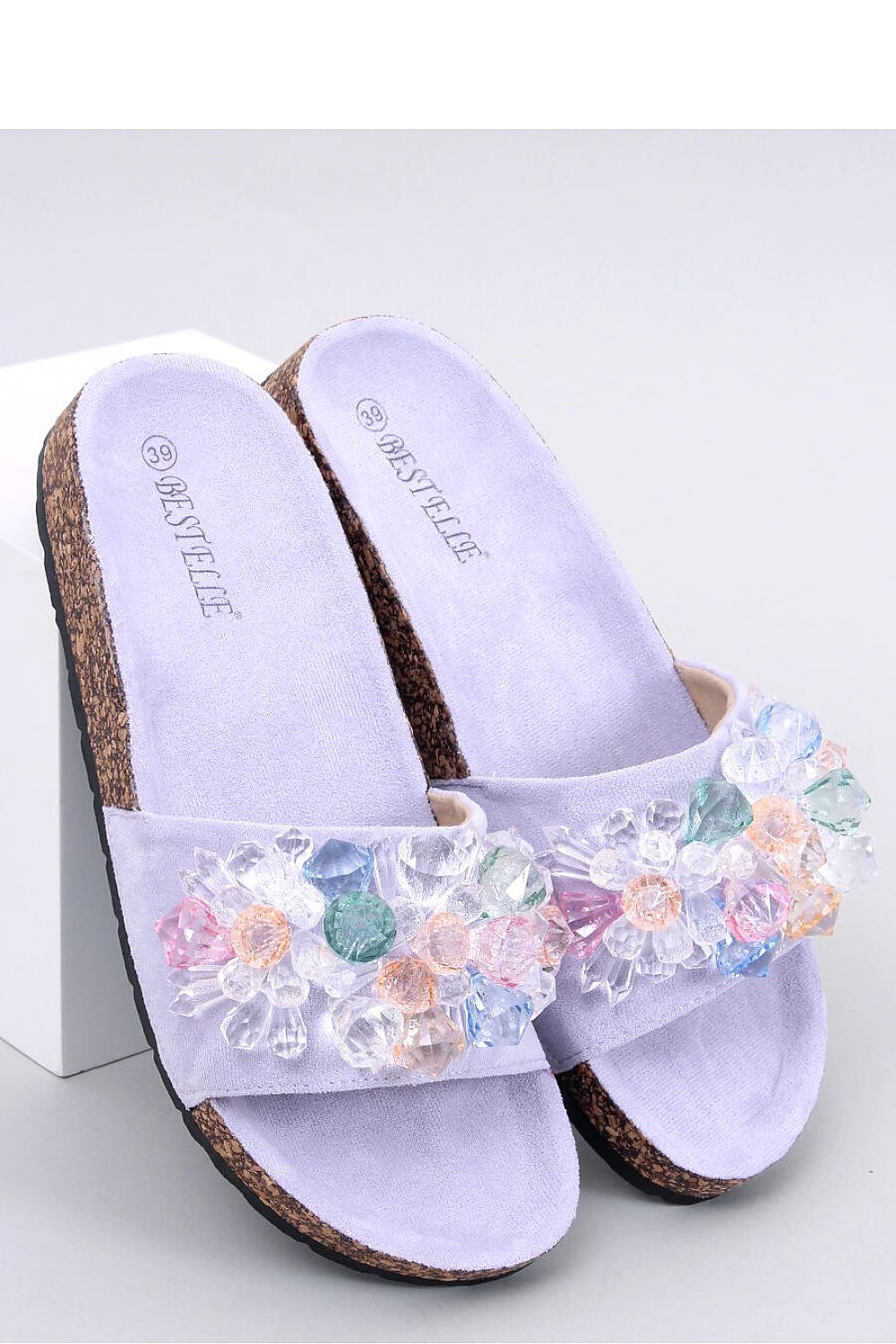 Ladies Cork Sandals Multicoloured Design  - Lilac