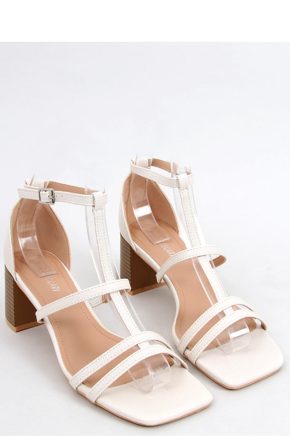 Beige Block Heel Sandals with Wood Effect