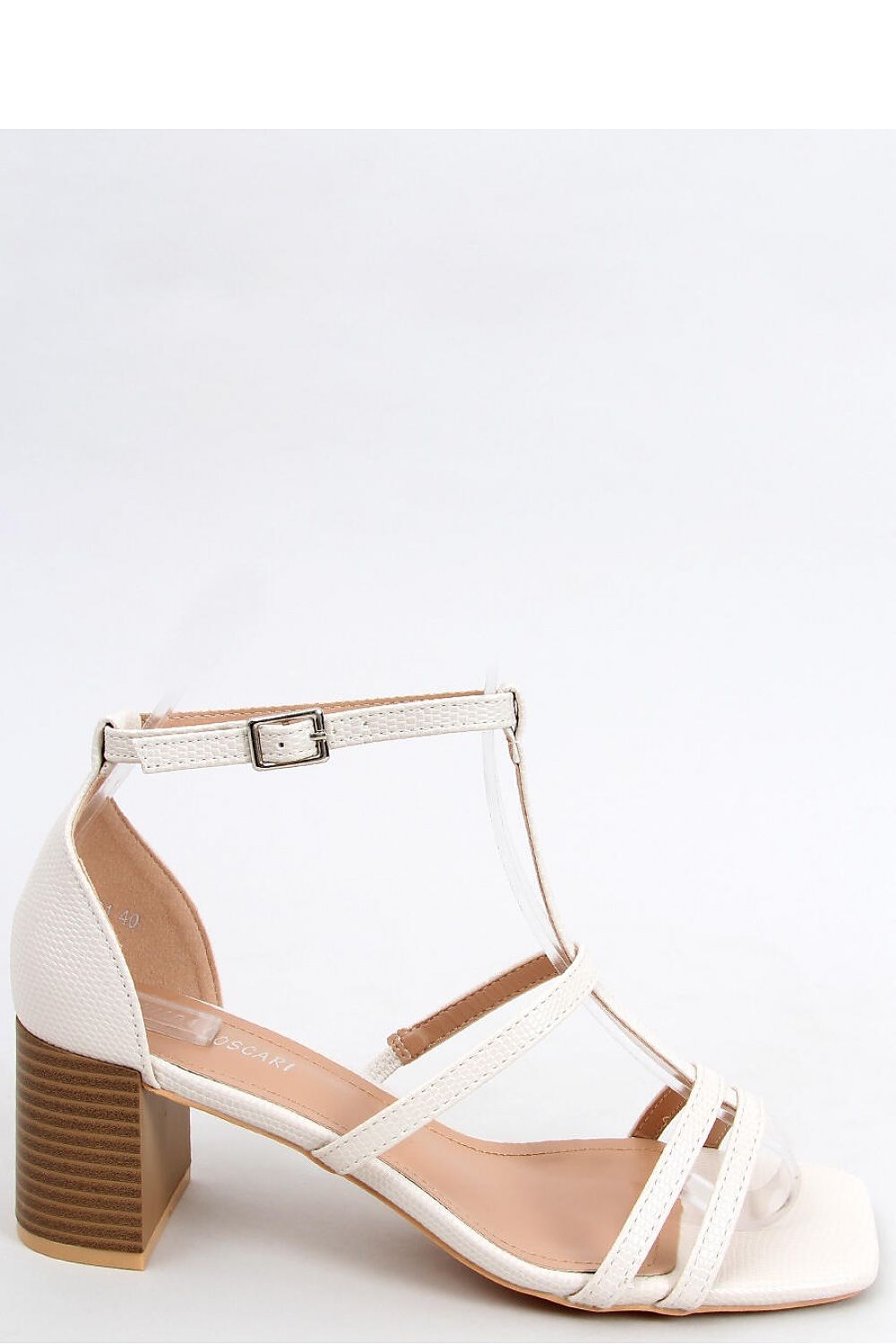 Beige Block Heel Sandals with Wood Effect