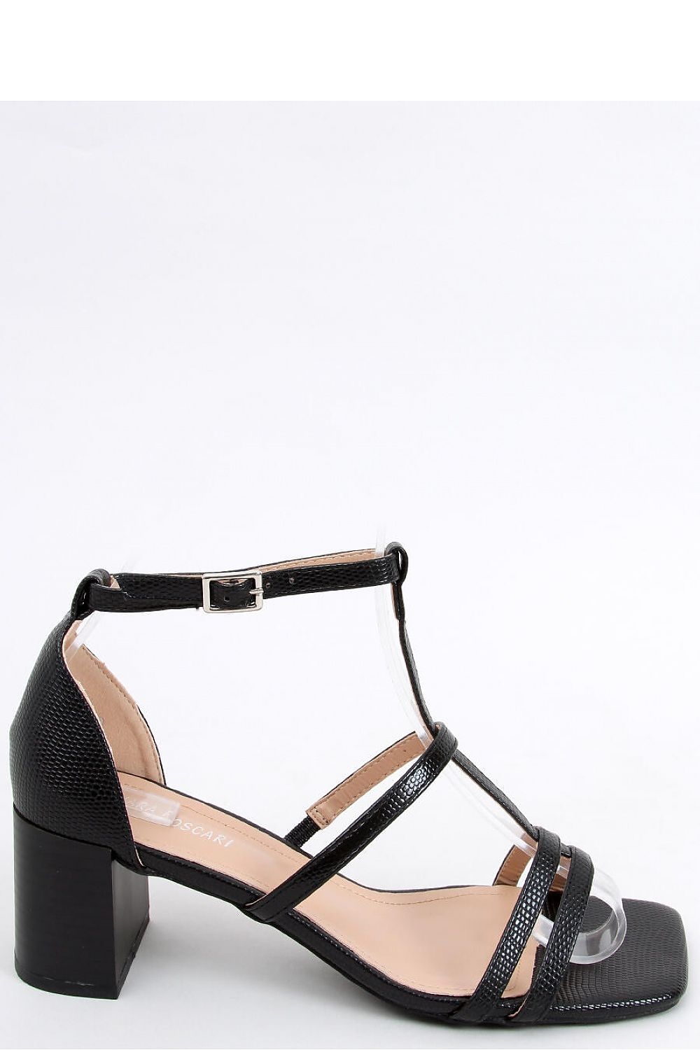 Black Block Heel Sandals with Wood Effect