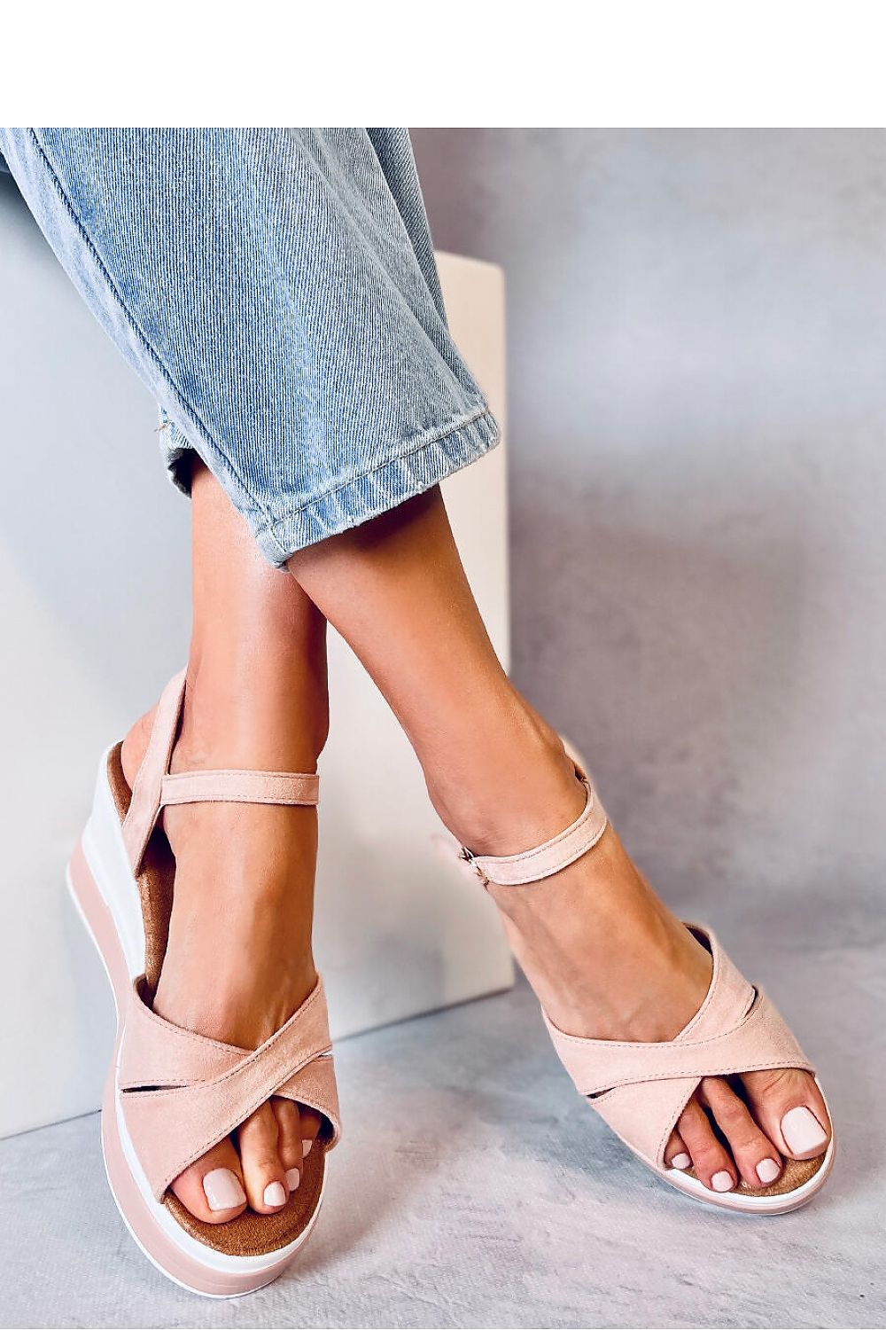 Light Rose Pink Open Toe Wedges