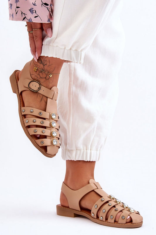 NEW Ladies Beige Sandals Decorative Rhinestones