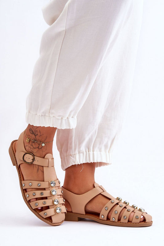 NEW Ladies Beige Sandals Decorative Rhinestones