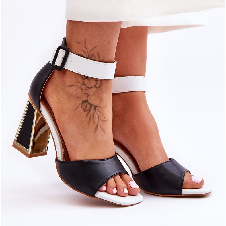 NEW Jessica Black 'N' White Block Heel Peep Toe Sandals