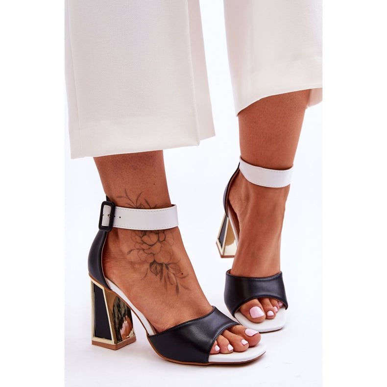 NEW Jessica Black 'N' White Block Heel Peep Toe Sandals