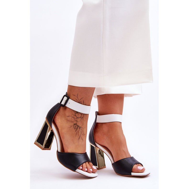 NEW Jessica Black 'N' White Block Heel Peep Toe Sandals