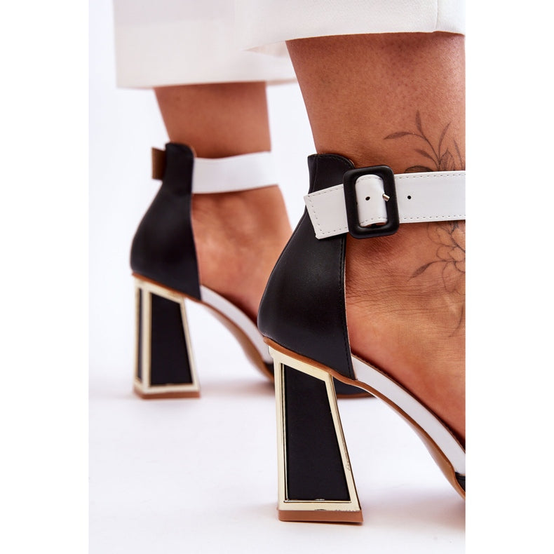 NEW Jessica Black 'N' White Block Heel Peep Toe Sandals