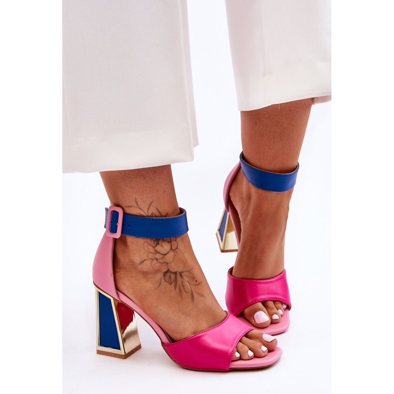 NEW Jessica Pink 'N' Blue Block Heel Peep Toe Sandals