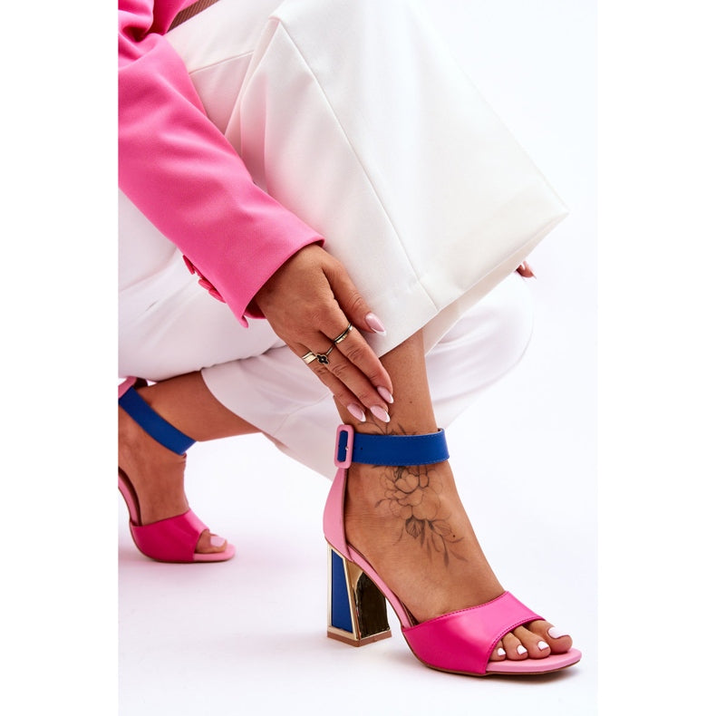 NEW Jessica Pink 'N' Blue Block Heel Peep Toe Sandals