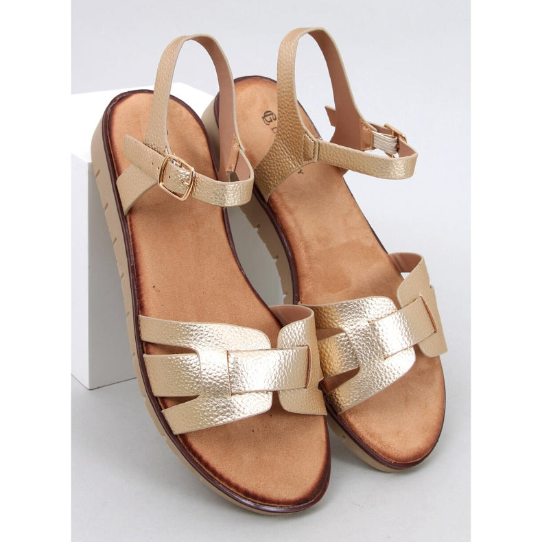 NEW Woman Cross Strap Gold Sandals