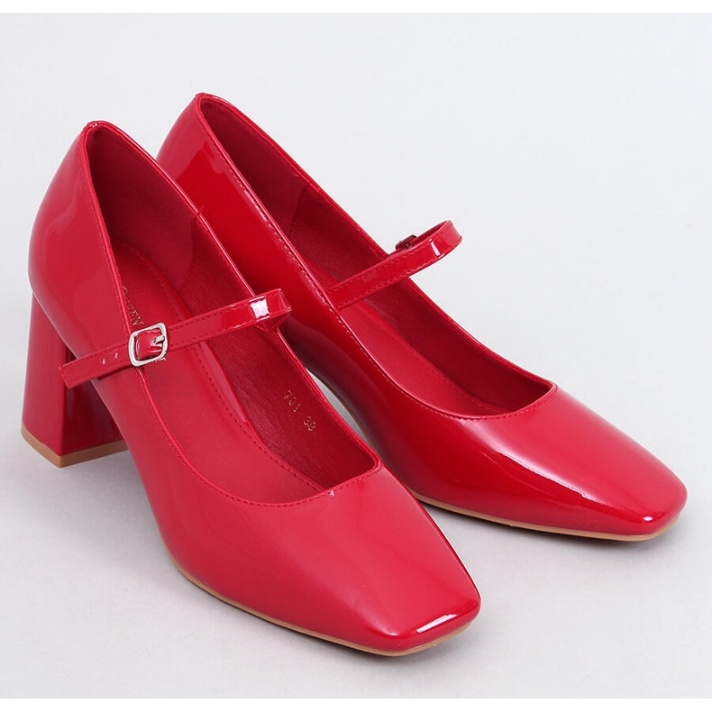 Red Mary Jane Block Heel Pumps