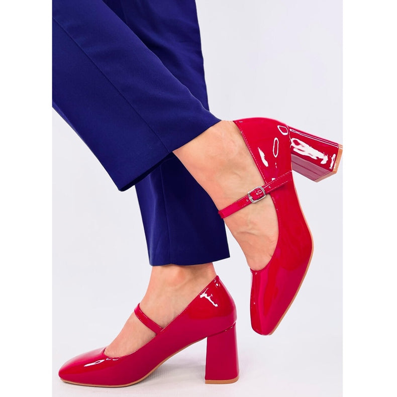 Red Mary Jane Block Heel Pumps