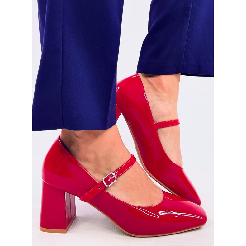 Red Mary Jane Block Heel Pumps