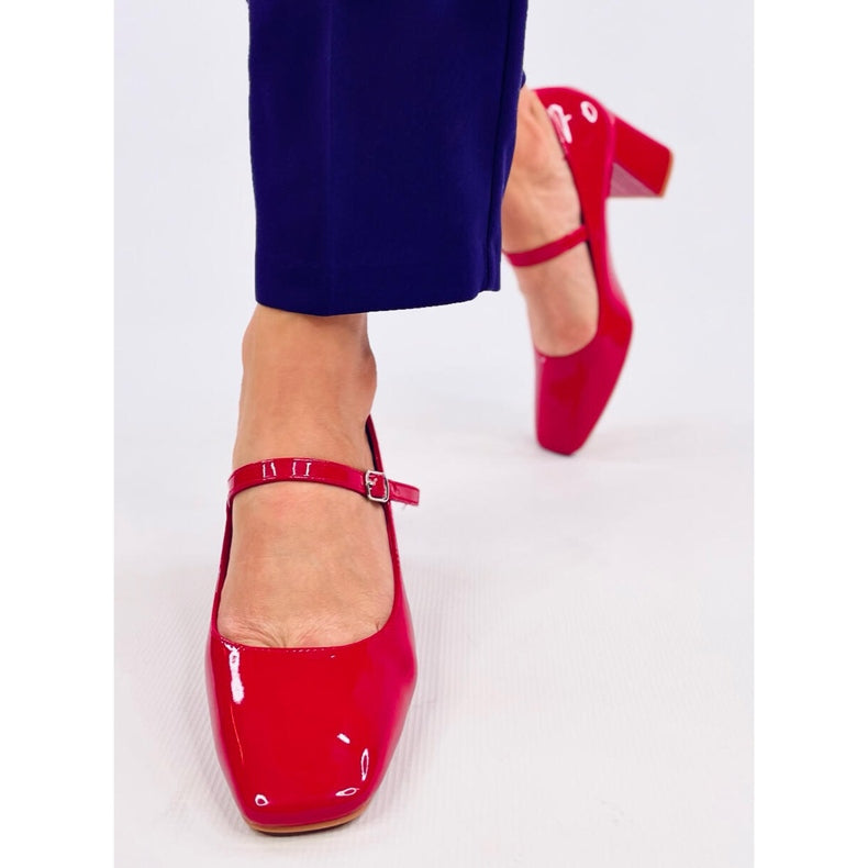 Red Mary Jane Block Heel Pumps