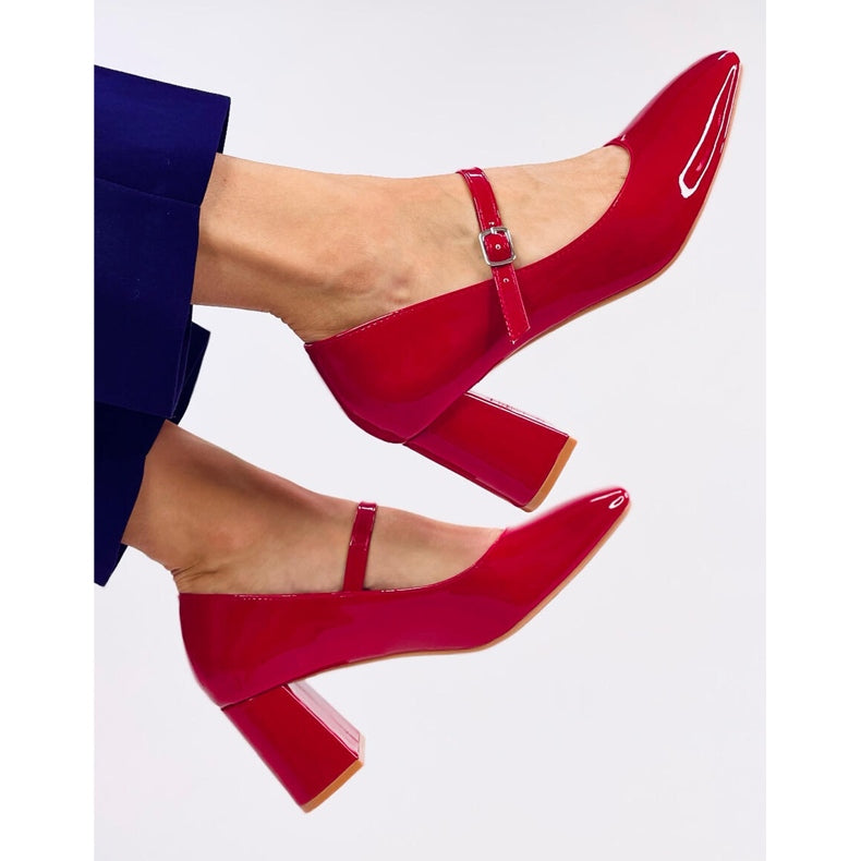 Red Mary Jane Block Heel Pumps