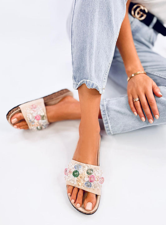 Ladies Cork Sandals Multicoloured Design - Beige