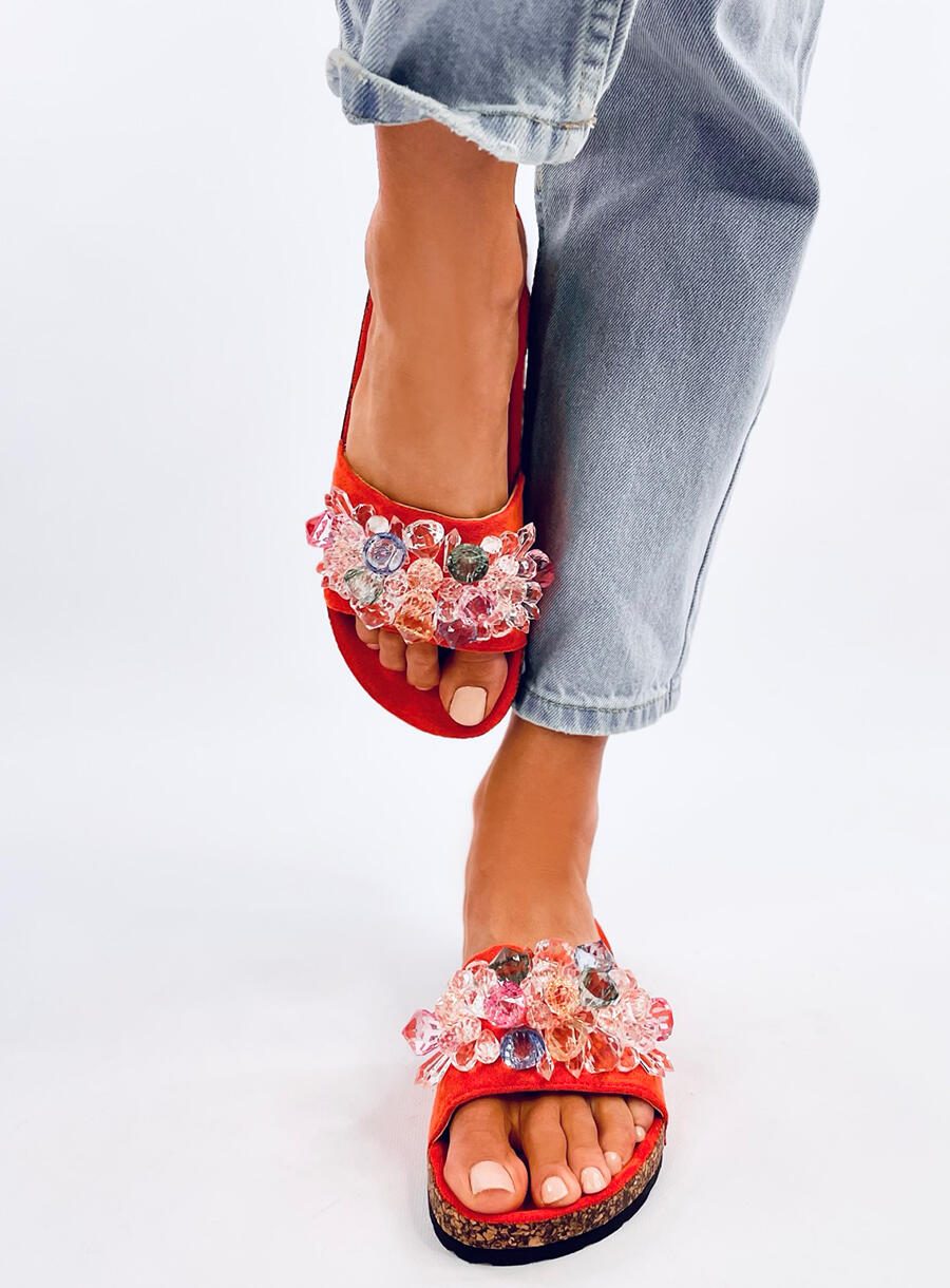 Ladies Cork Sandals Multicoloured Design - Orange