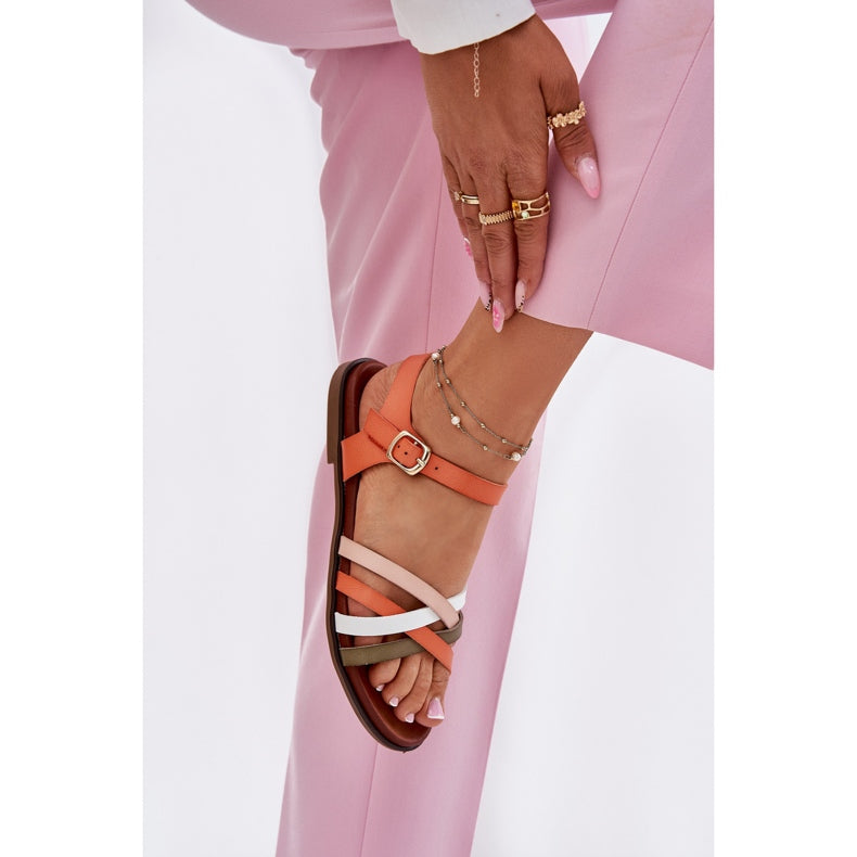 Woman's Woven Orange Khaki Sandals