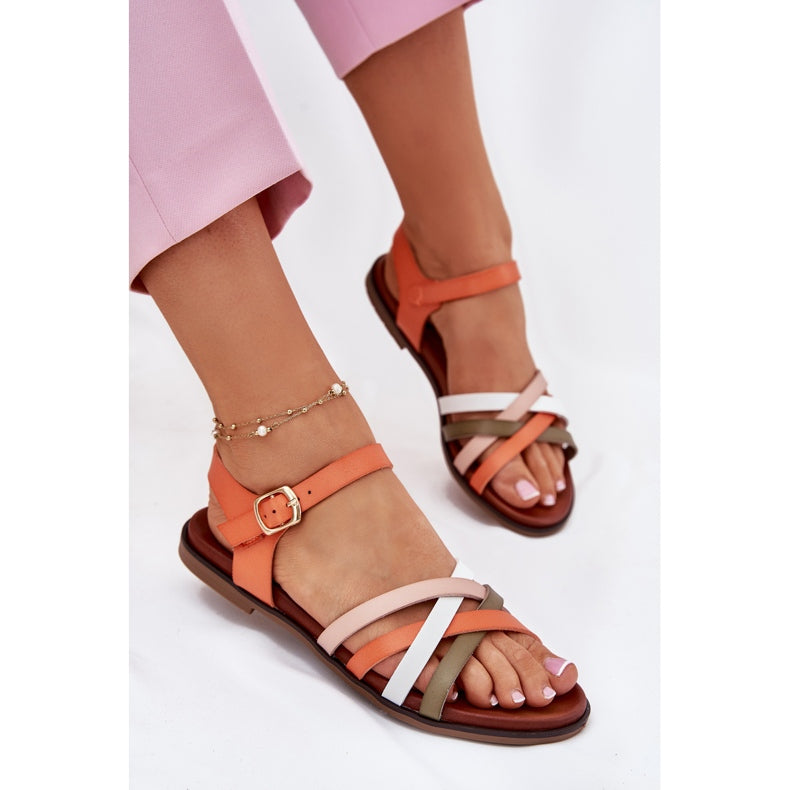 Woman's Woven Orange Khaki Sandals