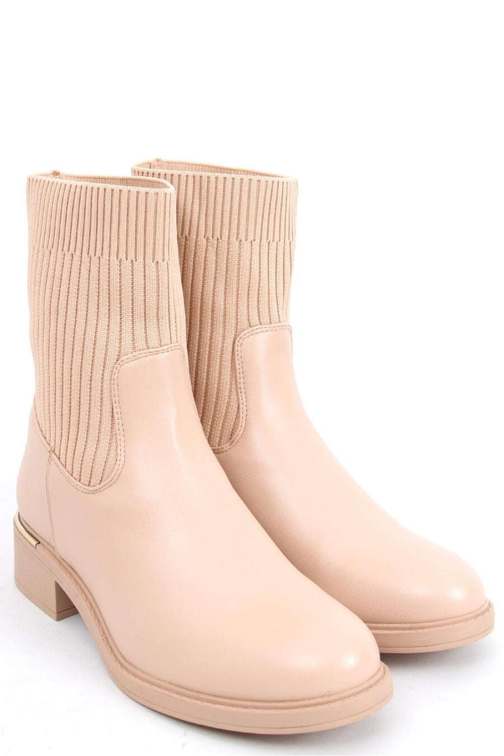 Woman's Nude Ankle Boots with Gold Trim