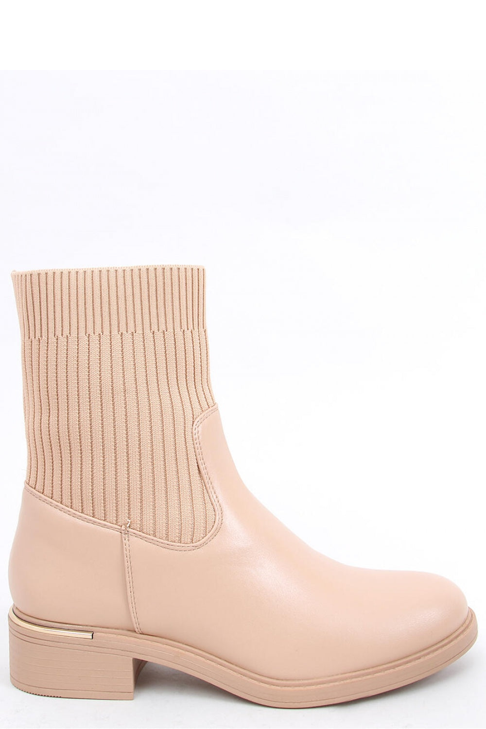 Woman's Nude Ankle Boots with Gold Trim